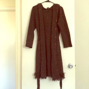 Fuzzy hooded trench coat